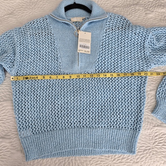 Monday Swimwear Lisbon Quarter Zip Sea Mist Petite Crochet Pullover Sweater L - Picture 6 of 8